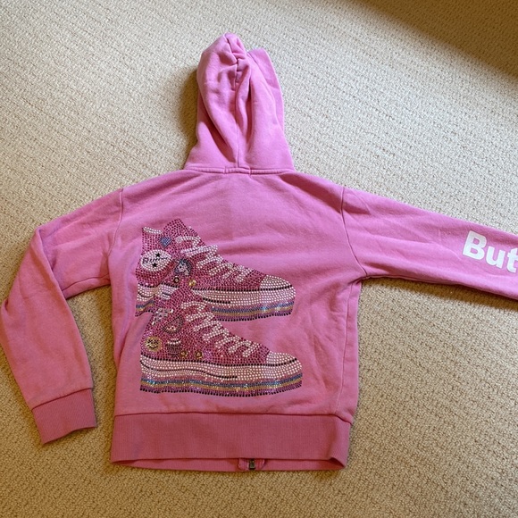 Butter girls pink hooded sweatshirt with rhinestone sneaker design size 5 - Picture 2 of 3